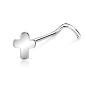 Plus Shaped Silver Curved Nose Stud NSKB-06